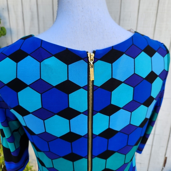 Eliza J Vintage Blue Black Geometric Mod Dress Size 4 - Picture 4 of 6